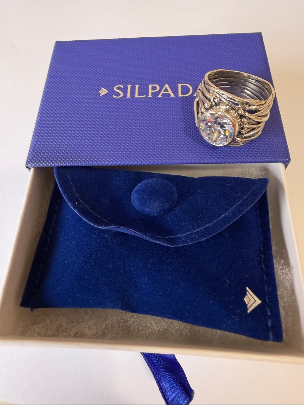 Silpada Silver-Tone Multi-Band Ring with Iridescent Crystal